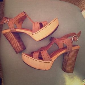Born Platform Dark Beige Sandals, Size 8